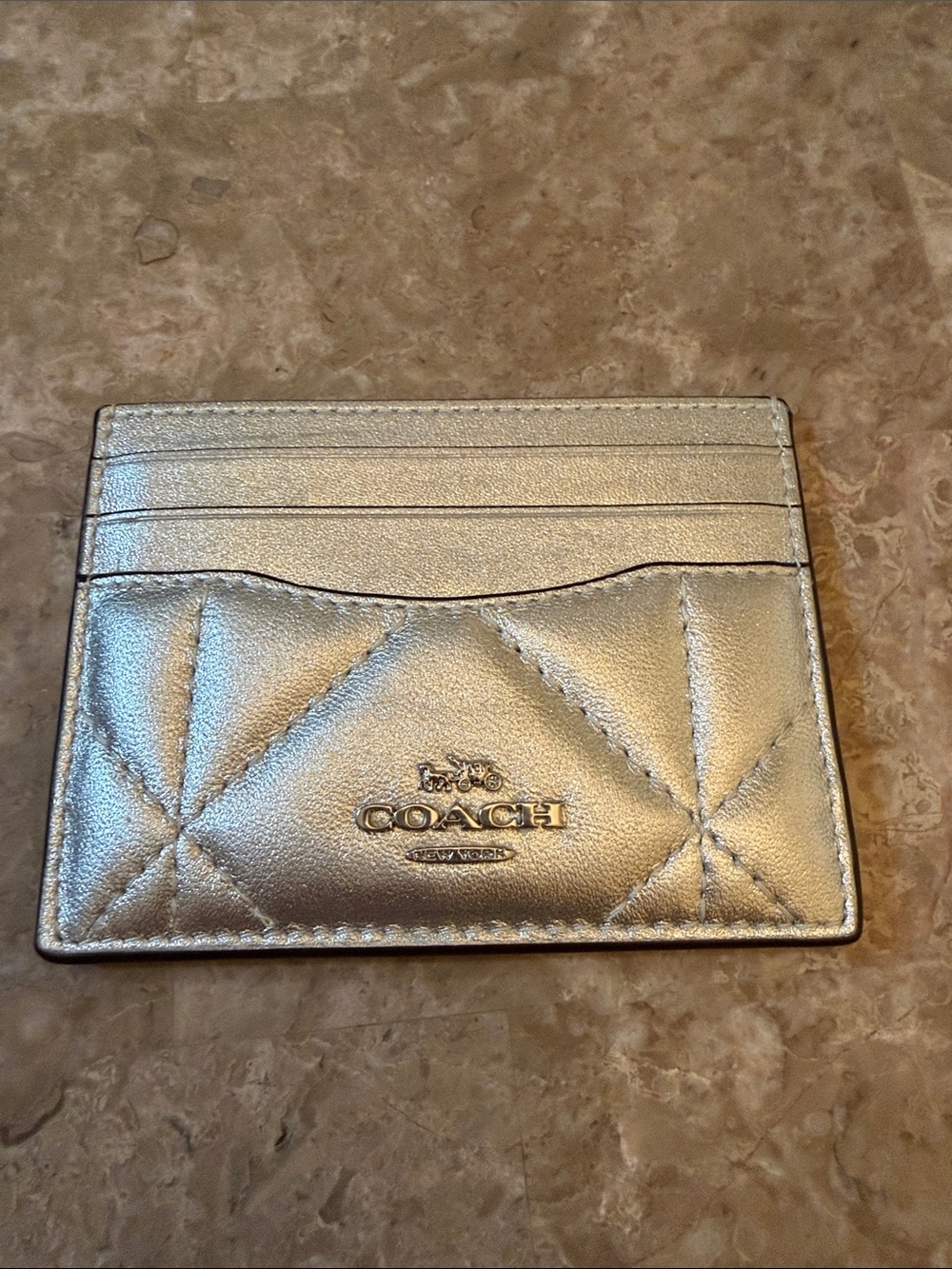 Coach Metallic Silver Quilted Leather Card Holder